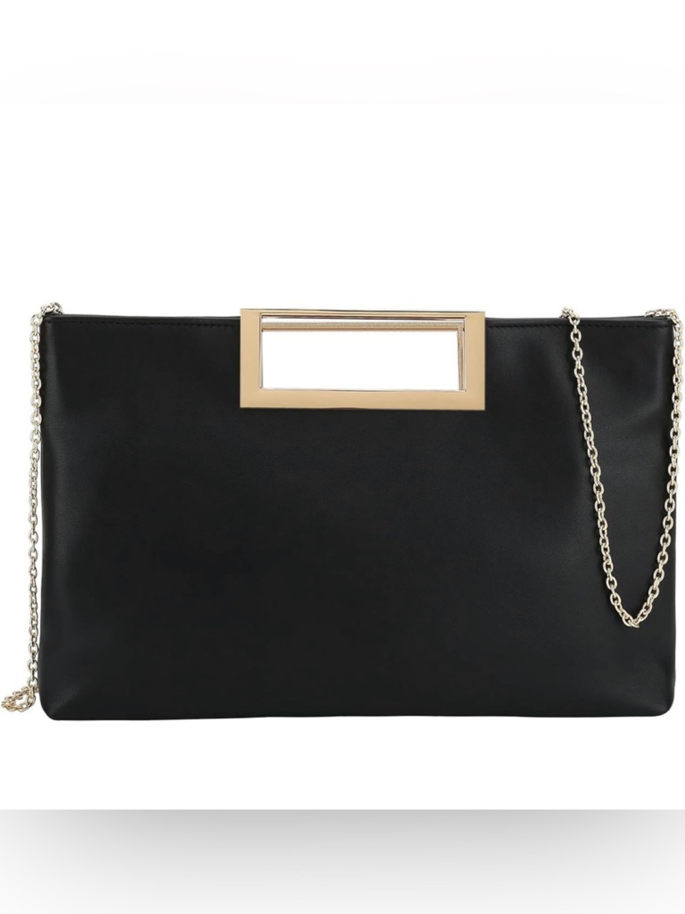 Black Envelope Chain Clutch with Gold Handle